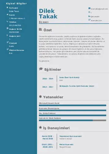 Eczacı CV Örnekleri cv indir